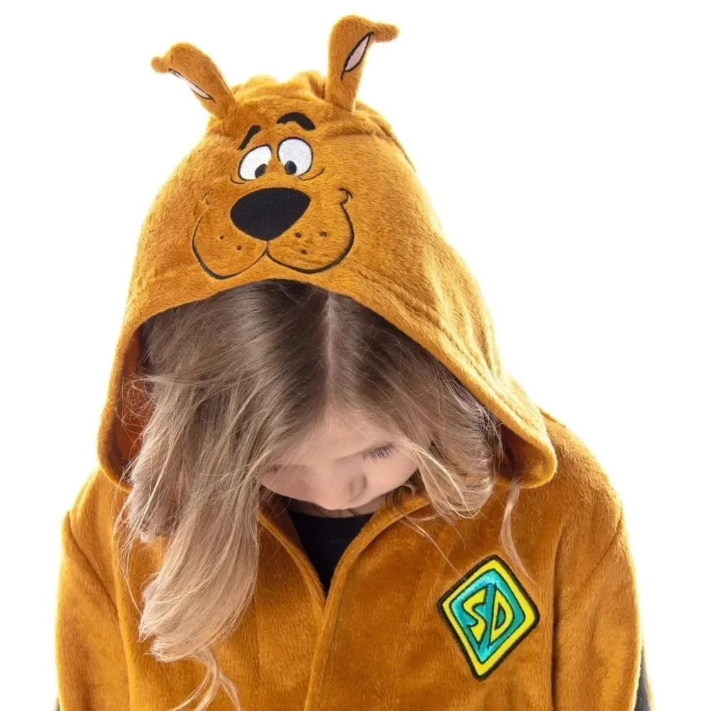 Scooby-Doo Hooded Robe Kids Unisex Fleece Bathrobe Belted Boys Girls Brown Dog